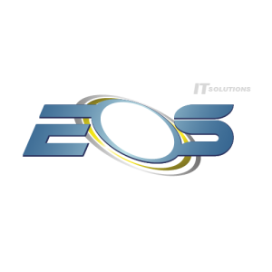 Company logo for IT Solutions featuring blue 'EOS' with a circular swoosh around the letters and a small 'IT Solutions' caption